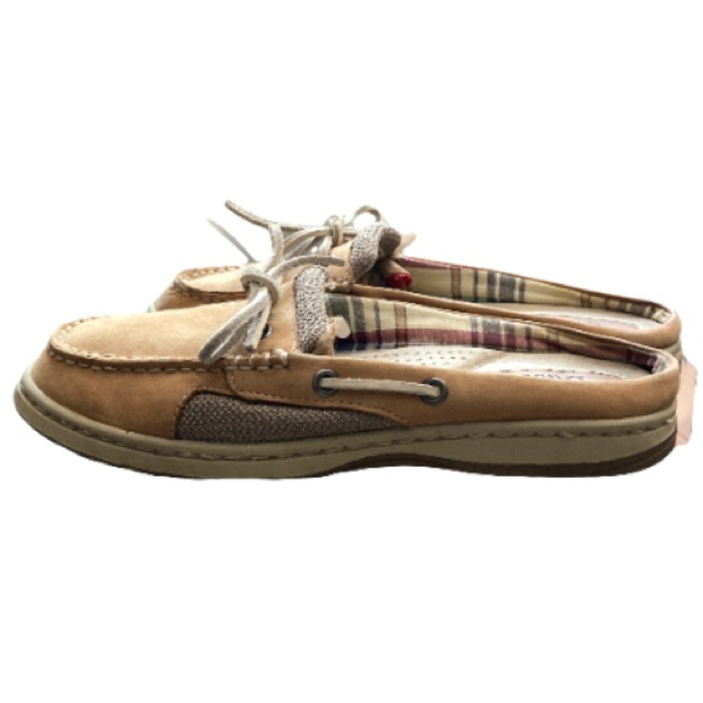 Coastal Granny Prepoy women’s tan topsider leather boater mules size 8
